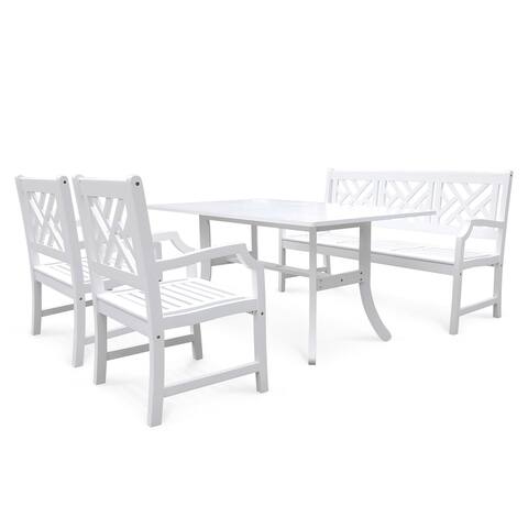 Surfside Outdoor Wood Dining Set with Rectangular Table, Bench and Arm Chair by Havenside Home