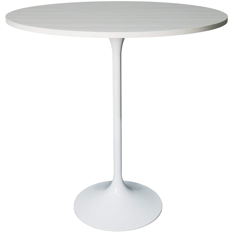 LeisureMod Verve 36" Round Dining Table with MDF Wood TableTop and White Steel Base for Kitchen & Dining Room