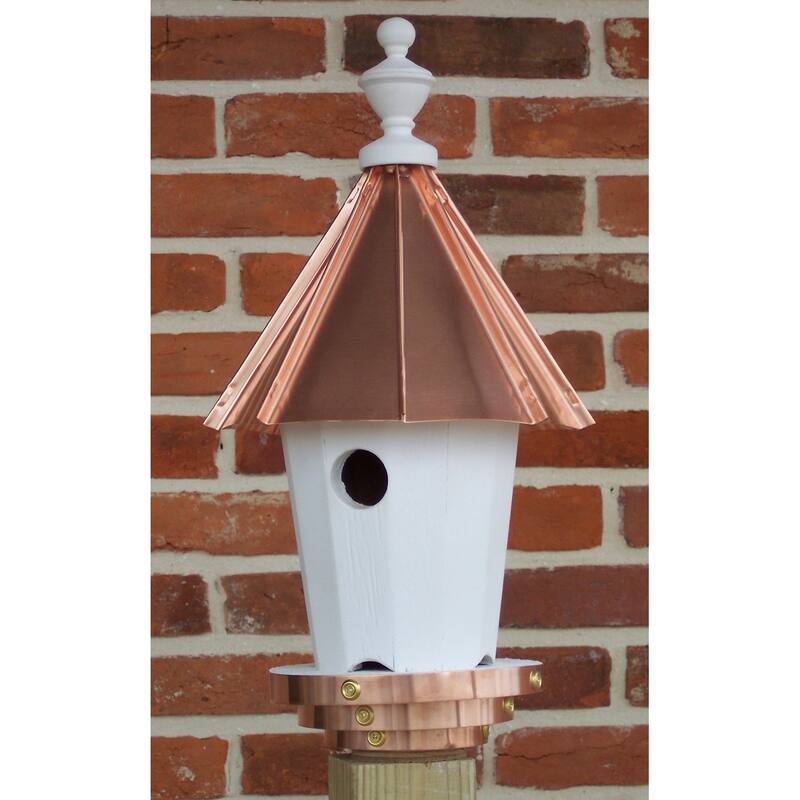 Round Blue Bird House with Copper Roof