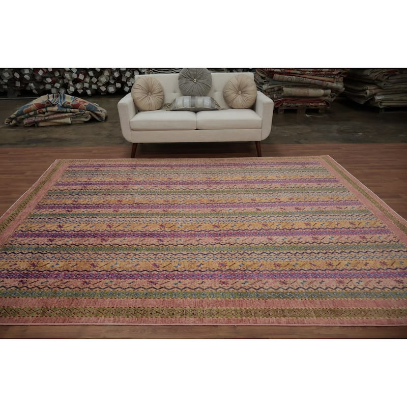 Hand Knotted Oriental 100% Wool Carpet Traditional Geometric Multi-Colored Ziegler Area Rug - 10' 0'' X 8' 0''