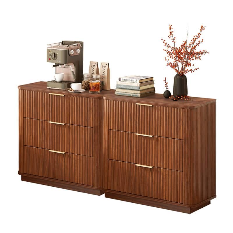 Modern Fluted 3-Drawer Dresser Nightstand with Easy Clean Waterproof Surface (Set of 2)