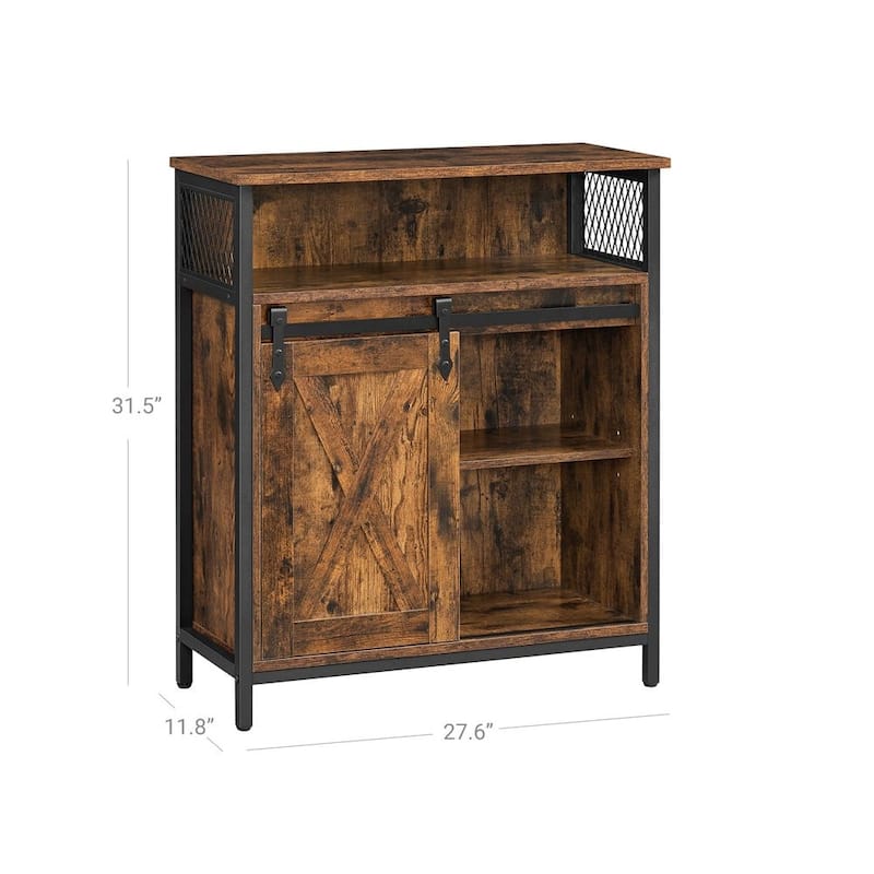 Wood Buffet Cabinet with Open Compartment, Sliding Barn Door Storage - 11.8”D x 27.6”W x 31.5”H