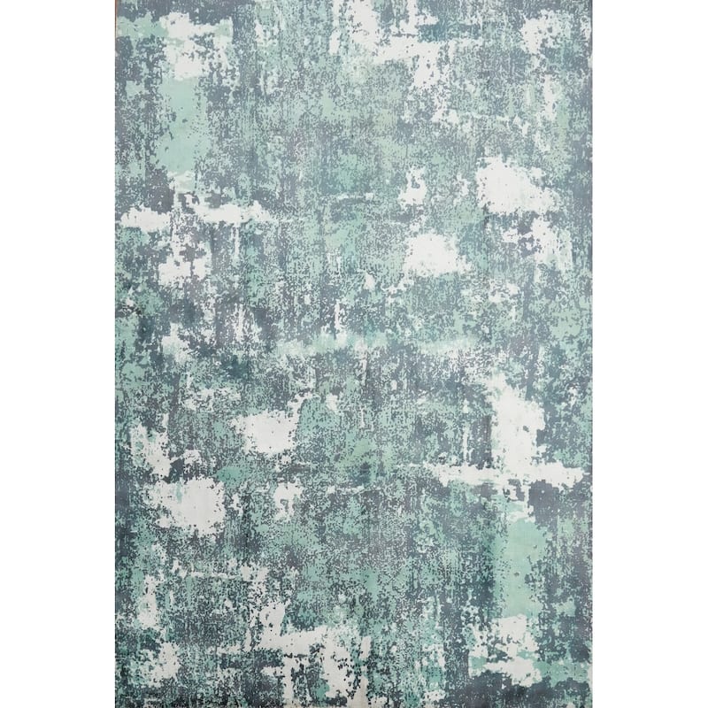 Hand Knotted Oriental Viscose Silk Carpet Modern Abstract Green Abstract Area Rug - 9' 10'' X 6' 0''