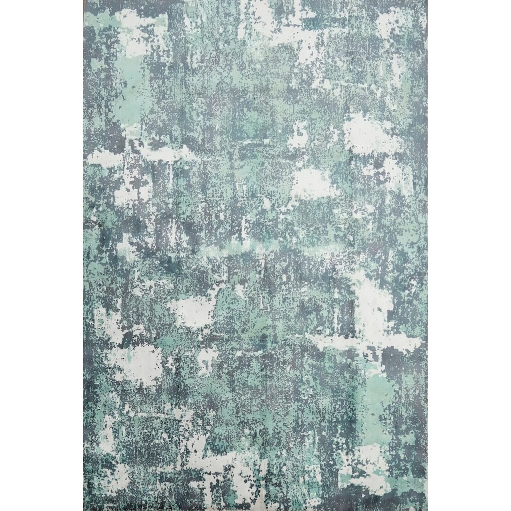 Hand Knotted Oriental Viscose Silk Carpet Modern Abstract Green Abstract Area Rug - 9' 10'' X 6' 0''