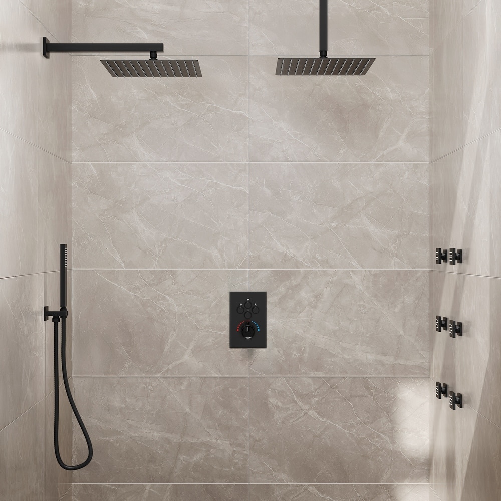 Thermostatic Dual Shower Head System ,12" High-Pressure Rainfall Shower Faucet with 4-Function Sprays