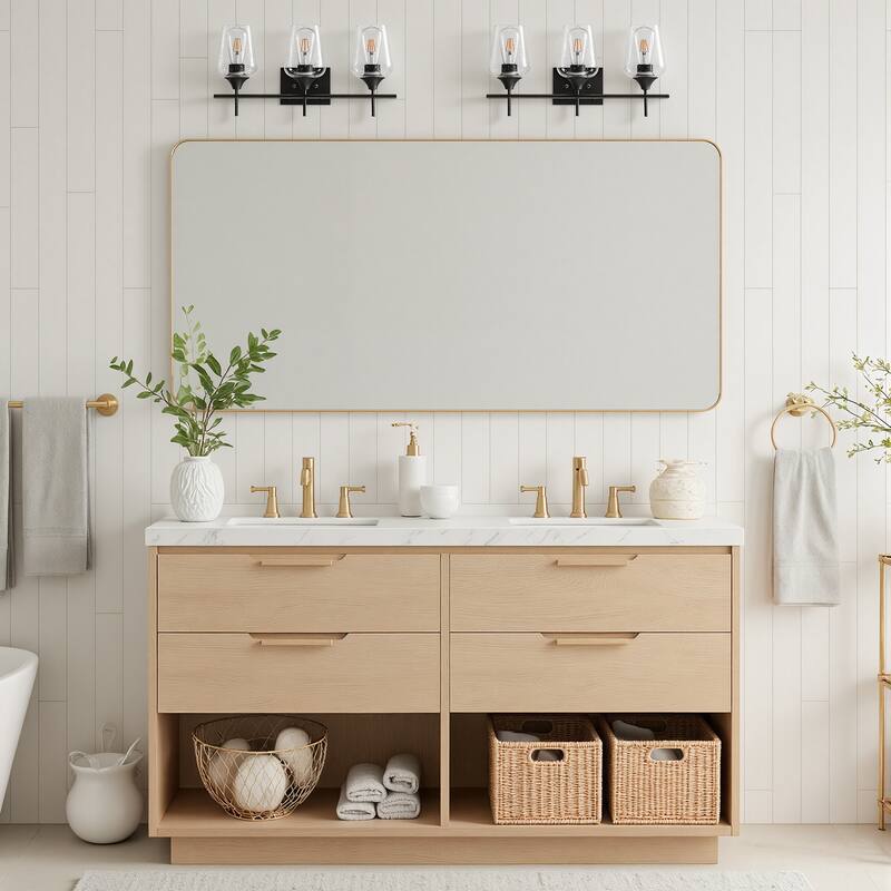 CO-Z Matte Black Vanity Light with Clear Seeded Glass Shade