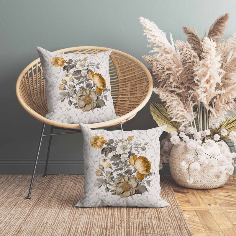 Flower and Knop Faux Suede Reversible Throw Pillow Brown and Bronze