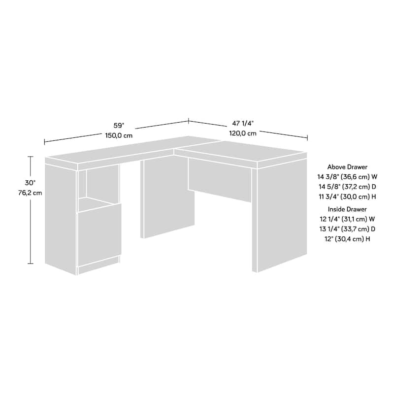 Wood L-Shaped Desk with File Drawer, White