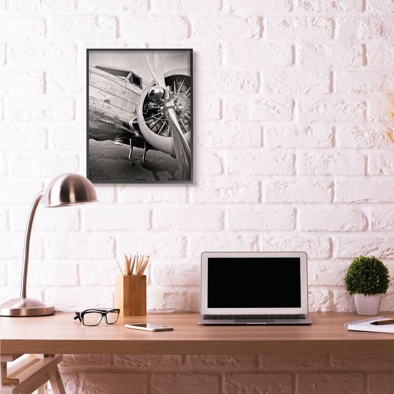 Stupell Old School Vintage Airplane Propeller Black And White Photograph Framed Wall Art