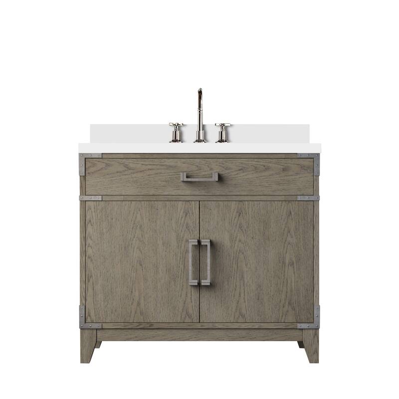 Laurel Bath Vanity Quartz Top, Sink and Faucet - 36 inch - Grey Oak