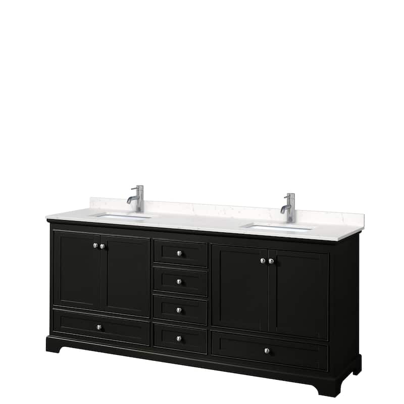 Deborah 80-inch Double Vanity, Cultured Marble Top - Dark Espresso,Chrome Trim,Carrara Cult. Marble Top