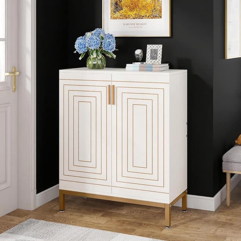 Black MDF Shoe Cabinet with 6 Shelves and Large Countertop Steel Frame for Entryway Storage - 31.49”L x 14.96”W x 30.31”H