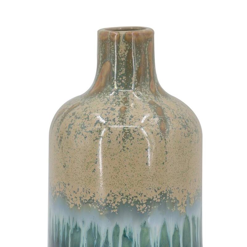 Set of Three Beige Blue And Green Round Ceramic Table Vase - 14.90