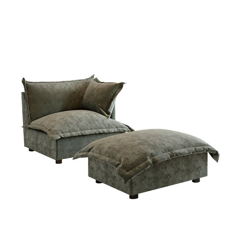 Modern Cloud Chaise Longue Accent Chair with Ottoman set