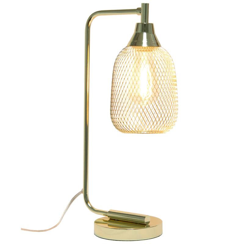 Farmhouse Style Desk Lamp with Mesh Shade - 19" - Gold