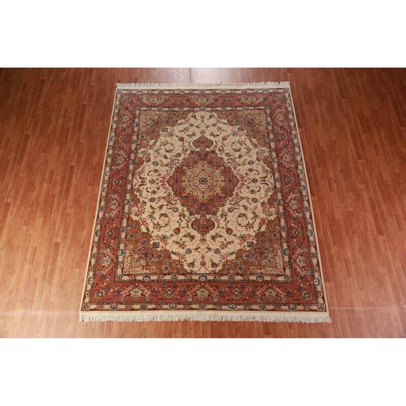 Vegetable Dye Tabriz Chinese Area Rug Handmade Wool And Silk Carpet - 8'0"x 9'11"