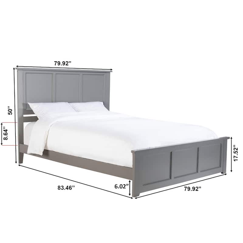 King Size Platform Bed with Footboard & Charger - Low Profile Solid Wood Bed Frame - Grey Finish