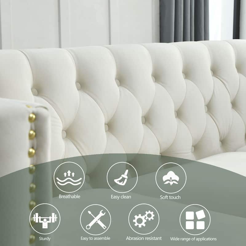 Elegant Chesterfield Sofa with Copper Nailhead Trim - 3-Seater Couch
