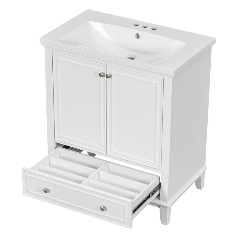 30" Bathroom Vanity with Solid Frame and MDF Board - White - with Sink