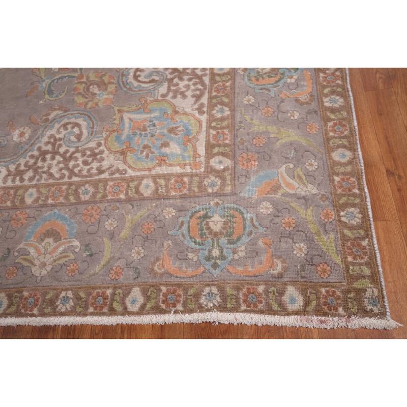 Tabriz Vintage Persian Rug Hand-Knotted Traditional Wool Carpet - 9'6" x 12'11"