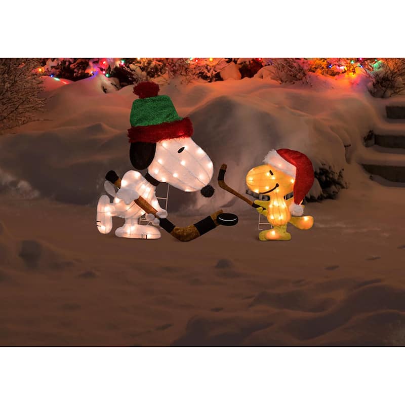 28" Peanuts 2D LED PreLit Yard Decor Sport Snoopy and Woodstock Hockey