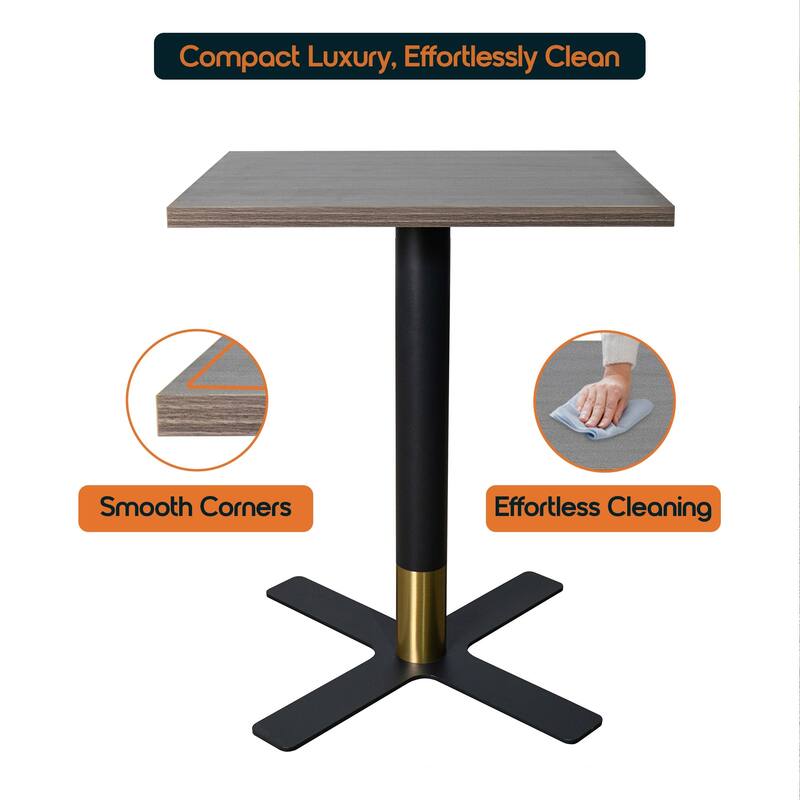 Vail Square Dining Table with 24 in. MDF Tabletop in Black Stainless Steel Cross Legs with Gold Accent Base Kitchen Table