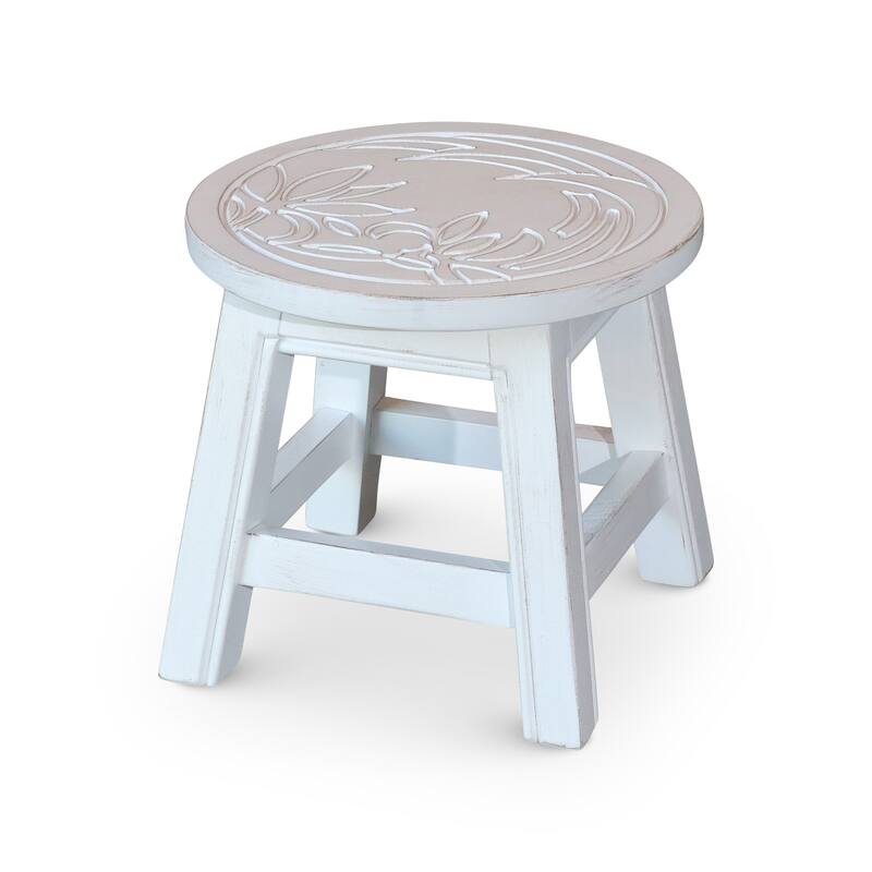 Carved Wooden Step Stool Stepstool Floral - 11.00"x11.00"x10.00"in