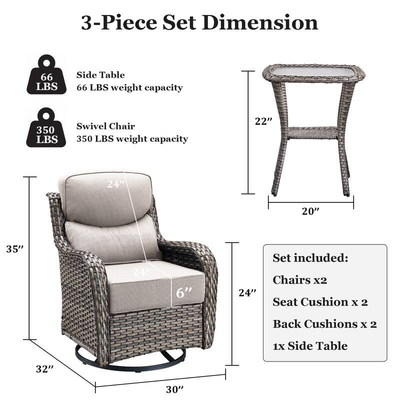 Outdoor Swivel Chairs with 6-Inch Thick Cushions for Garden
