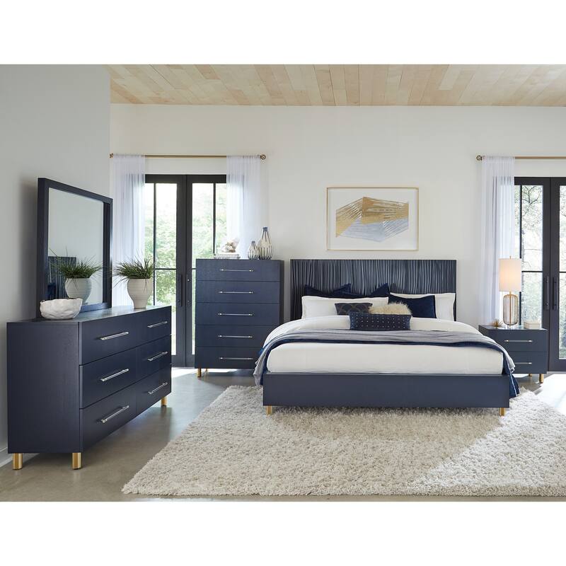 Argento Beveled Glass Wall or Dresser Mirror in Navy Blue - Navy Blue - 37" x 40" x 2"