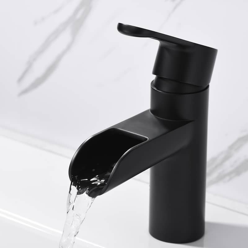 Luxier BSH16-S Waterfall Single Handle Single Hole Bathroom Faucet with Drain