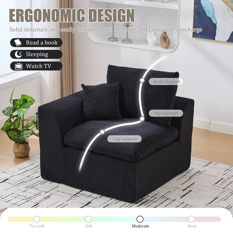 Ergonomic Corduroy Cloud Couch Modular Loveseat Sofa with Curved Armrests, High-Density Foam Support and Detachable Covers