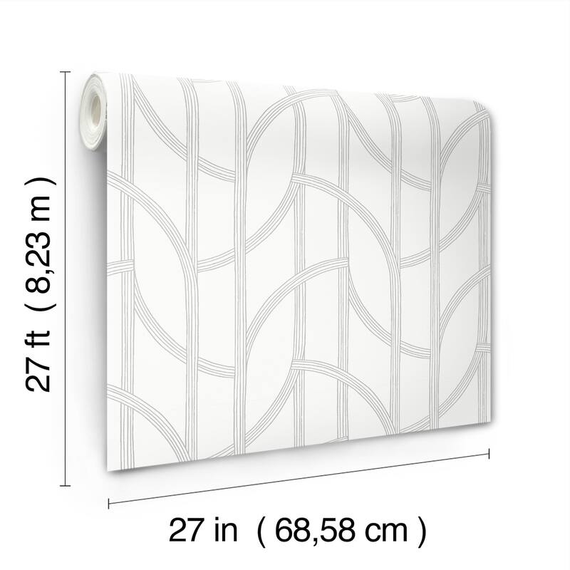 A-Street Prints Salvo Silver Curved Contours Wallpaper