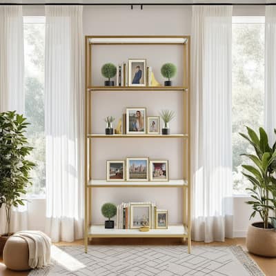 5-Tier Storage Glass Book Shelves - 71.75" - Gold