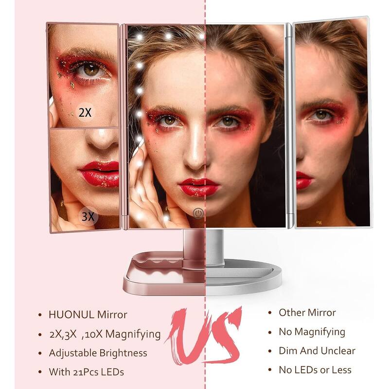 Makeup Mirror with Lights, 2X 3X 10X Magnification, Touch Control
