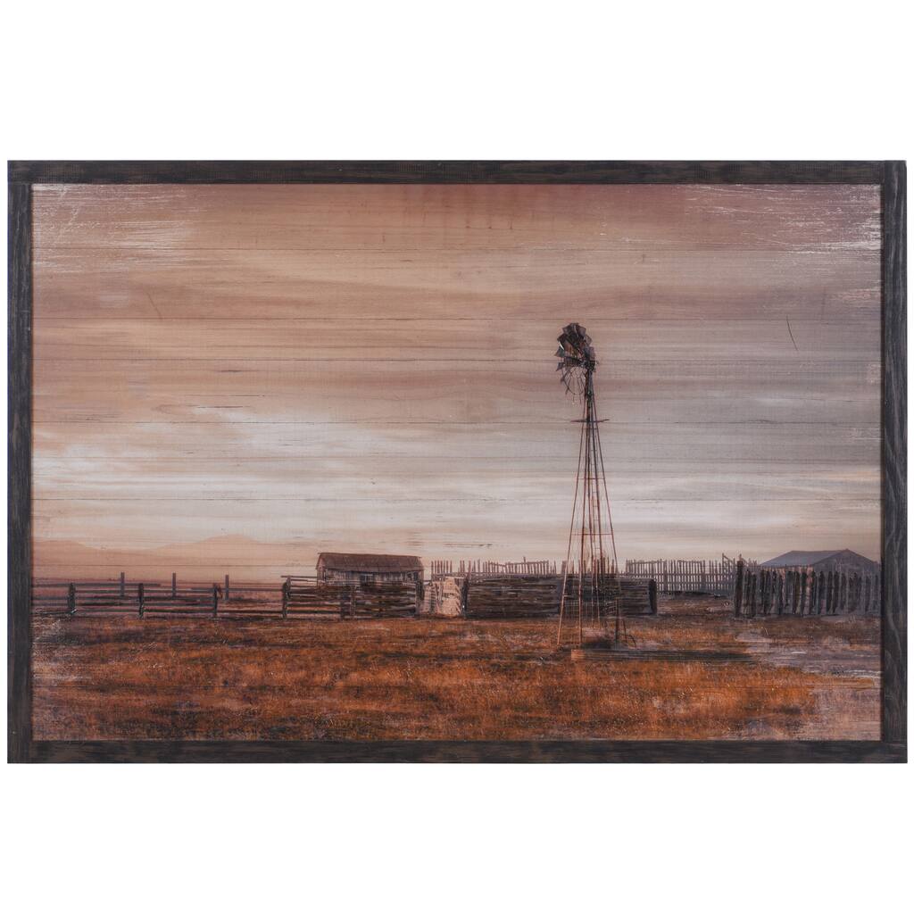 On the Ranch - Rustic Muted Landscape Art Print with Hand Painted Brush Strokes