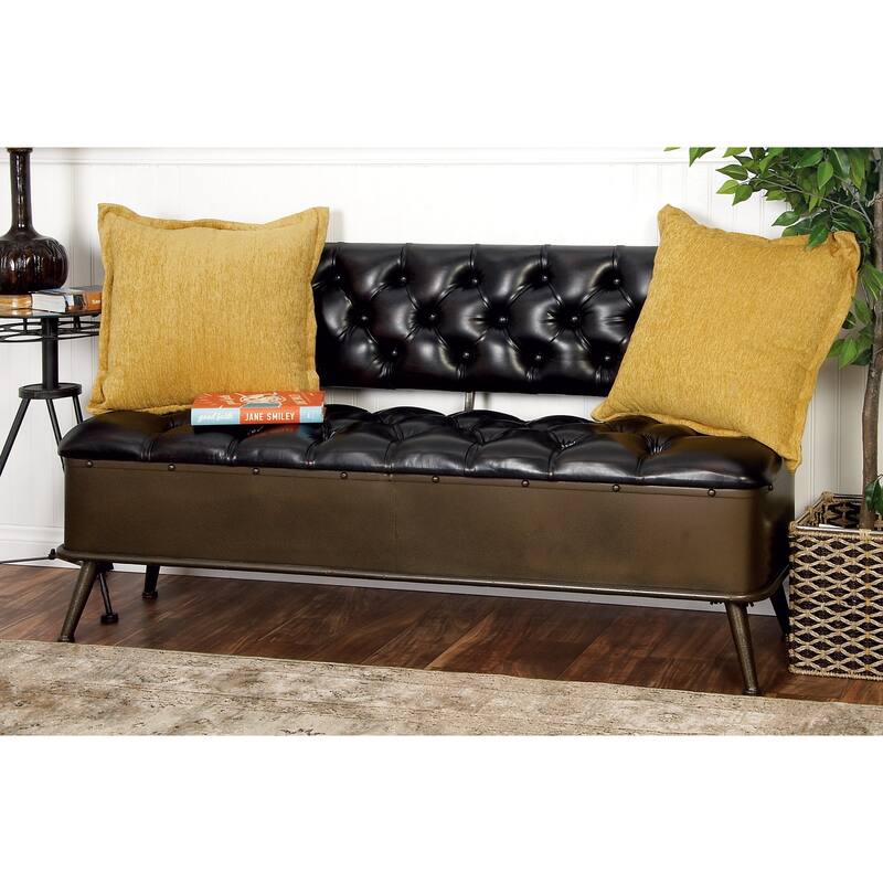 Metal Storage Bench with Tufted Faux Leather - Bronze - Roche River Decor - 19"W x 54"L x 31"H