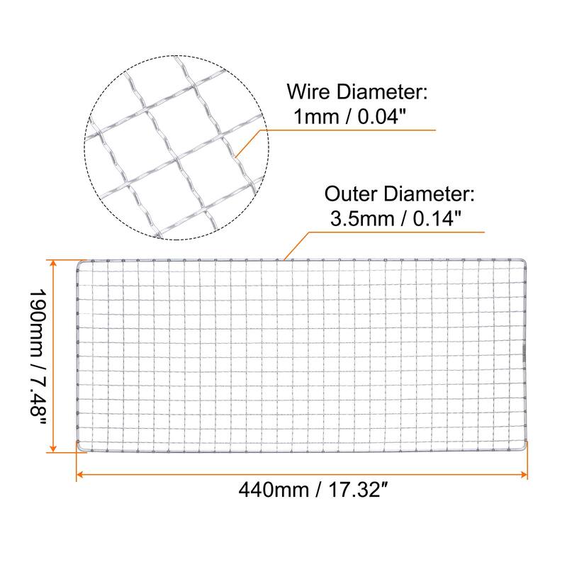 2pcs Square BBQ Grill Net 17.3"x7.5" Electroplated Stainless Steel Barbecue Mesh - Silver