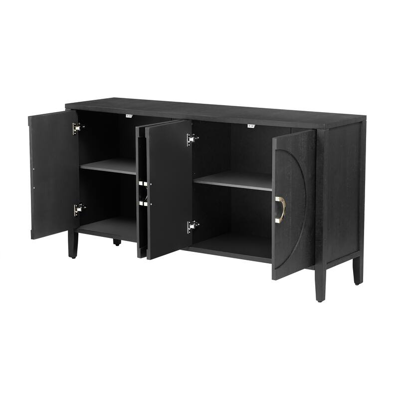 4 Door Cupboard Sideboard with Rounded Door Accent, Storage Cabinet with Metal Support legs and Rounded Metal Door Handle