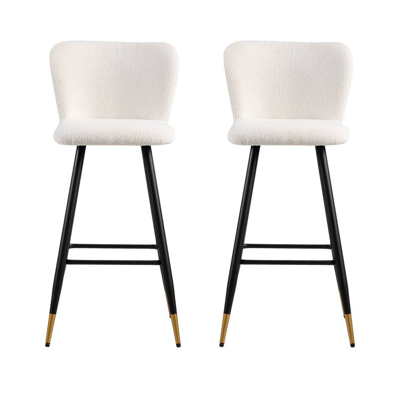 Roomfitters 30'' Modern Barstool, White Seat with Black Metal Legs and Gold-Tipped Ends, Contemporary Bar Chair, White