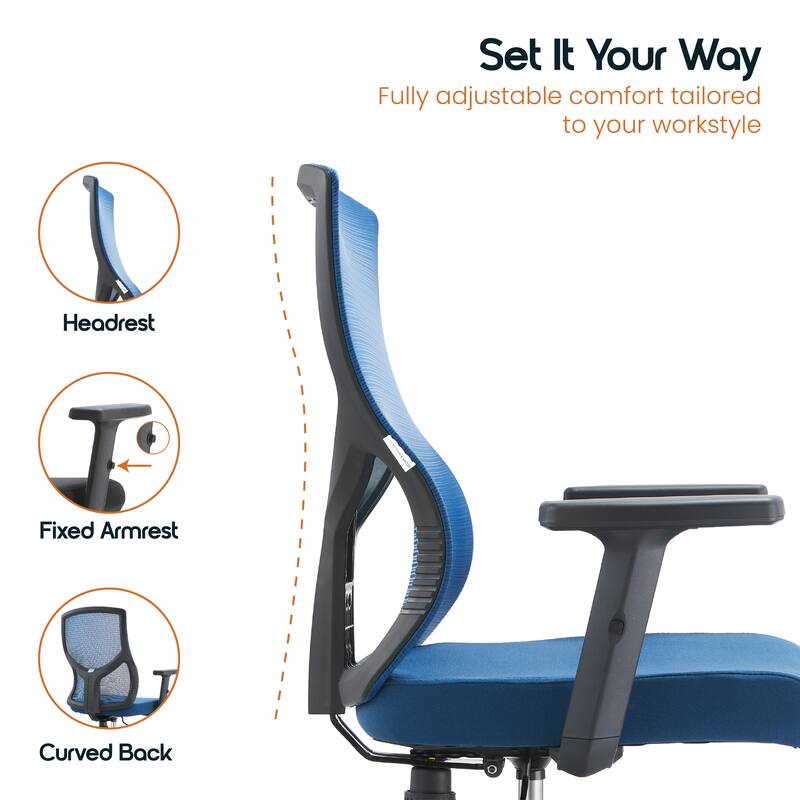 Glen Ergonomic Swivel Adjustable Mesh Exceutive Office Desk Chair with Lumbar Support, Arms & Cotton Seat for Home Office