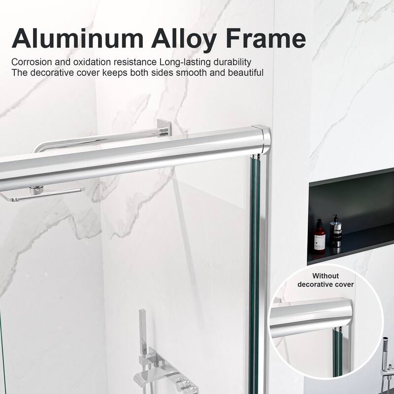 GDFStudio - Modern Semi-Frameless Double Sliding Shower Door with 1/4" SGCC Tempered Glass & Stainless Steel Handle