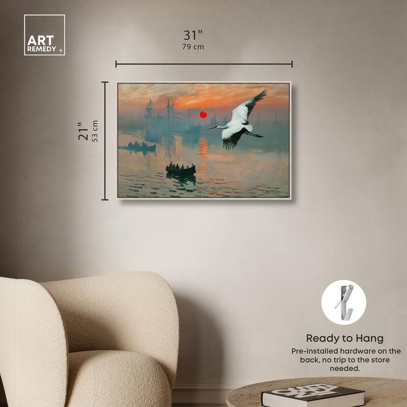 Crane Sunset Canvas by Art Remedy