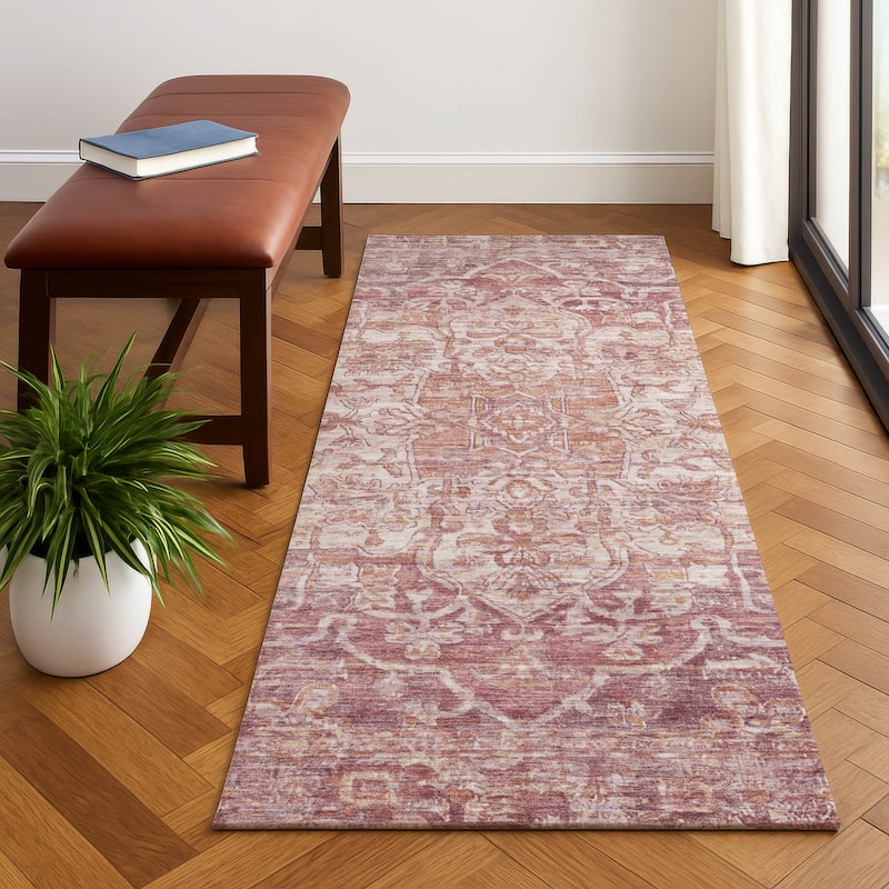 Premium Washable Super Soft Vintage Traditional Mayfield Rug - Paprika - 2'3" x 7'6"