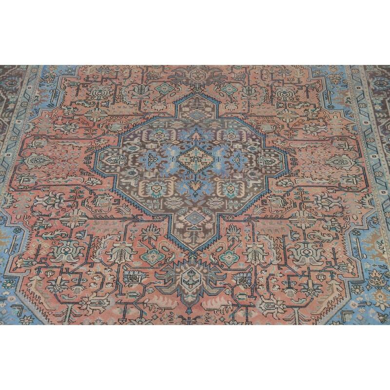 Light Pink Medallion Tabriz Persian Area Rug Handmade Wool Carpet - 9'9"x 12'8"