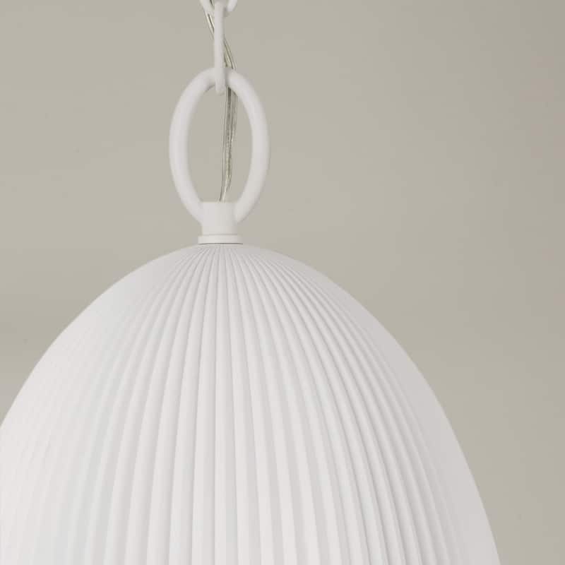 11.25" W x 18.5" H 1-Light Handcrafted Fluted Ceramic Pendant in Matte White - 11"W x 18.5"H