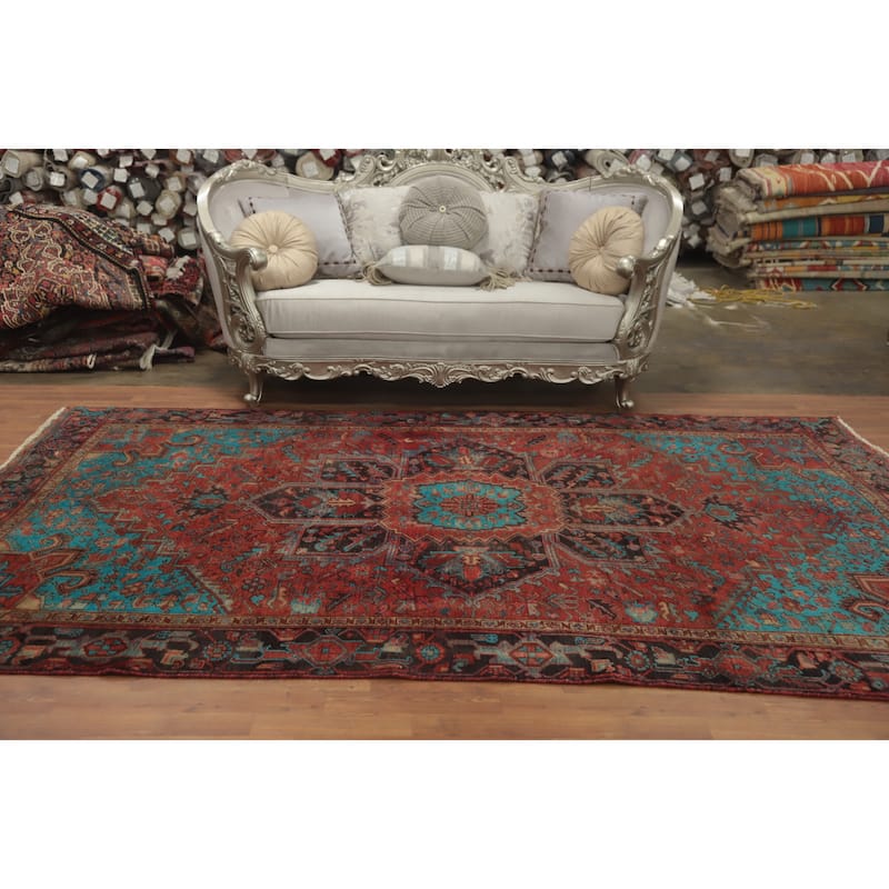 Hand Knotted Oriental 100% Wool Carpet Traditional Medallion Oranges & Rust Heriz Area Rug - 10' 10'' X 6' 10''