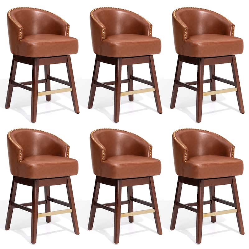 Bar Stools PU Leather / Linen Fabric Upholstered Solid Wood Swivel Barstool Set of 2/4