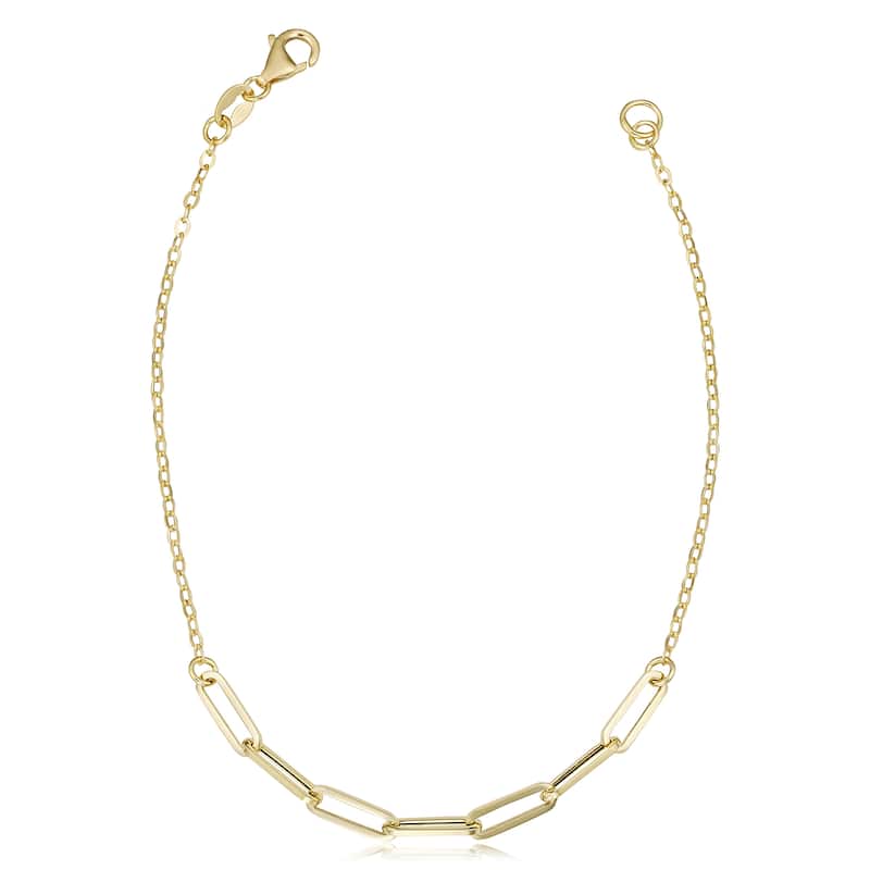 14k Yellow Gold Paperclip Link Chain Bracelet for Women (7.5 inches)