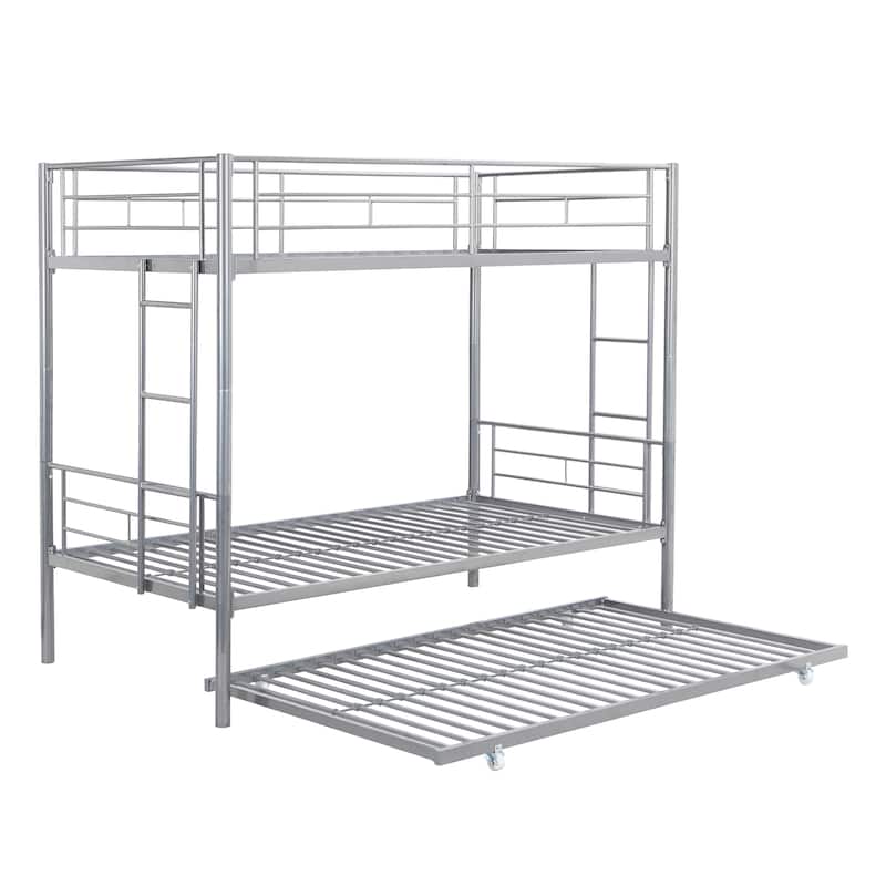 Twin over Twin Metal Bunk Bed with Trundle and Fence