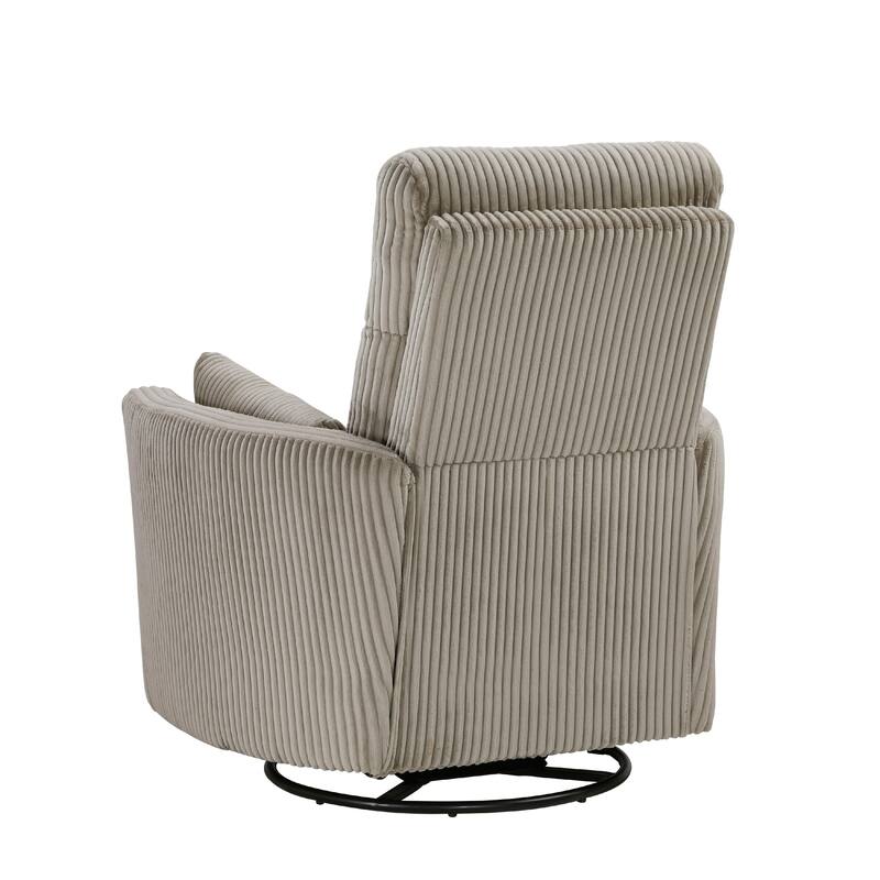Rix Swivel Glider Recliner Chair, 2 Pillows, Taupe Brown Corduroy